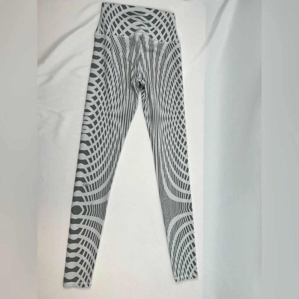 Alo Yoga High Waist Airbrush Leggings Grey White Optical Illusion Geometric 28in